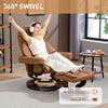 Swivel Recliner Chair with Footstool, PU Leather Manual Recliner Armchair, Brown