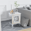 Luxury Silver Side Table w Clock Mirrored Glass Nightstand Furniture Living Room