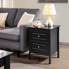 Black Bedside Table, 2 Drawers Nightstands with Metal Handles and Solid Wood Leg
