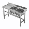 Stainless Steel Sink Double Bowls Kitchen Wash Basin w/ Left Platform Work Table