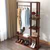 Rustic Bamboo Clothes Rail Garment Rack Corner Hanging Stand with Shelves