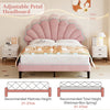 Double Bed 135x190 cm Velvet Upholstered Platform Bed Frame with Headboard Pink
