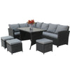 Garden Rattan Furniture Set 9 Seater Lounger Sofa Footstool Glass Table Black