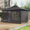4x3m Gazebo Garden Pergola Canopy Pavilion w Curtain Netting Sidewalls Dark Grey