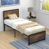 Industrial Metal Platform Bed Single Metal Bed Frame w/High Headboard