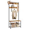 Industrial Coat Rack Stand with 7 Hooks Hangers Shoe Storage Bench Cabinet