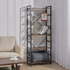 5 Tier Tall Bookshelf Bookcase Rustic Wood Metal Storage Display Shelving Unit