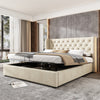 Double Size Bed Ottoman Lift Up Storage Bed Velvet Upholstered Bed Frame Beige