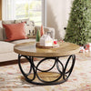 Round Coffee Table, 31.5'' Farmhouse Wood Center Table with 2-Tier Storage
