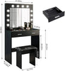 Dressing Mirrored Makeup Table Vanity Set Black with LED Lights Stool & Drawer