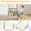 Kids Study Table Set with Chair Easel Whiteboard Paper Roll Storage Natural