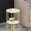 2 Tier Round Side Coffee Table with Gold Metal Frame Marble-Effect Top Sofa Room