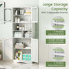 148cm Tall Bathroom Cabinet Freestanding Storage Cabinet with Glass Doors White