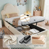 3ft Single Ottoman Storage Bed with Cloud Shaped Upholstered Headboard, Beige