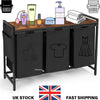 3 Compartment Black Steel MDF Laundry Basket with Removable Bags Organizer
