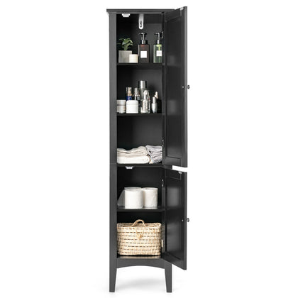 5-Tier Bathroom Floor Cabinet Tall Narrow Storage Cabinet Organizer w/Doors