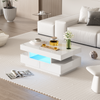Coffee Table with Storage, 4 Drawers Stylish Side Table with LED Lights, White