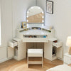 Corner Mirror Dressing Table with LED Lights Makeup Desk 3 Drawers White