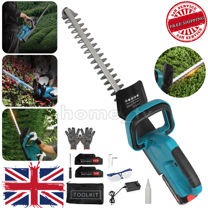 90cm Brushless Cordless Electric Hedge Trimmer Garden Cutter with 2 Batteries UK