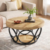 Round Coffee Table, 31.5'' Farmhouse Wood Center Table with 2-Tier Storage