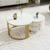 Round Coffee Table with Drawer For Living Room Nest of Side Table Set of 2 White