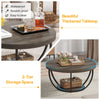 Wooden Round Coffee Table, Rustic 2-Tier Wooden Center Table w/ Storage Shelves