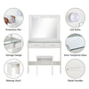 White Dressing table LED With Clear Glass Top Makeup Desk Drawers Stool Vanity
