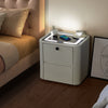 LED Bedside Table Wireless Charging Side Cabinet Nightstand with 2 Drawers White