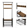 Mondeer Coat Rack Stand Shoe Bench Industrial Style with 9 Removable Hooks Brown