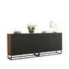 200cm Modern Sideboard | Oak Body Black Fluted Doors | Metal Frame Storage