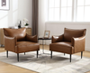 Armchair PU Leather Upholstered Padded Lounge Seating Living Room Office Brown