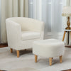 White Sherpa Accent Arm Chair Upholstered Single Sofa + Ottoman for Living Room