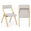 Folding Dining Chair Set of 2 Wooden Upholstered Dining Chairs-Natural
