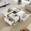 Modern Coffee Table With 4 Hidden Drawers Wooden Living Room Furniture, White