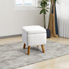 Teddy Fleece Ottoman Storage Seat Footstool Dressing Vanity Chair w/Wood Legs
