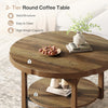 Round Coffee Table, 2-Tier Rustic Wooden Center Cocktail Table for Living Room
