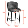 2 Pcs Faux Leather Bar Stools Diamond Seat Dining Room Chairs Metal Legs