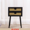 Wood Rattan Woven Bedside Table 2 Drawer Nightstand Cabinet Bedroom Furniture