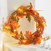 50cm Autumn Maple Leaf Garland Fall Wheat Harvest Wreath Front Door Hanging LED