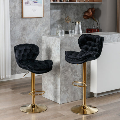 Bar Stools Set of 2 Adjustable Height 360° Swivel Tufted Pub Bar Chairs Black