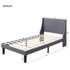 Bed Frame 3ft Single Size Linen Fabric Upholstered Bed Slatted Foundation Grey