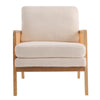 Wooden Rattan Woven Armchair Upholstered Beige Boucle Single Sofa Accent Chair