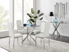 90cm Cross Round Glass Dining Table and 2/4 PU Leather Padded White Chairs Set