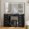 LED Vanity Table Glass Top with Large Mirror, 11 Drawers & Stool