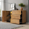 SIDEBOARD SIDE CABINET WITH 3 DRAWER STORAGE & LED OPEN SHELVES FOR LIVING ROOM