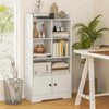 GYMAX Bookshelf Freestanding Bookcase with Doors & 2 Storage Cabinets White