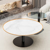 2pcs Round Coffee Table Set Thicken Solid Slate & Glass Tabletop Bedside Table