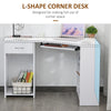Smart L-Shaped Corner Desk with Storage & Keyboard Tray - Modern White Design