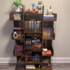 Tall Rustic Bookcase 13 Compartment Storage Shelf Unit Modern Display Cabinet