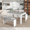 3Pcs Marble Look Dining Table and Chairs Set 2 Benches Kitchen Furniture Grey